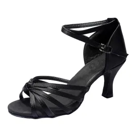 1 Pair of High-heeled Shoes Knotted Strap High Heels Latin Dancing Shoes for Lady - Size 39 (Black)