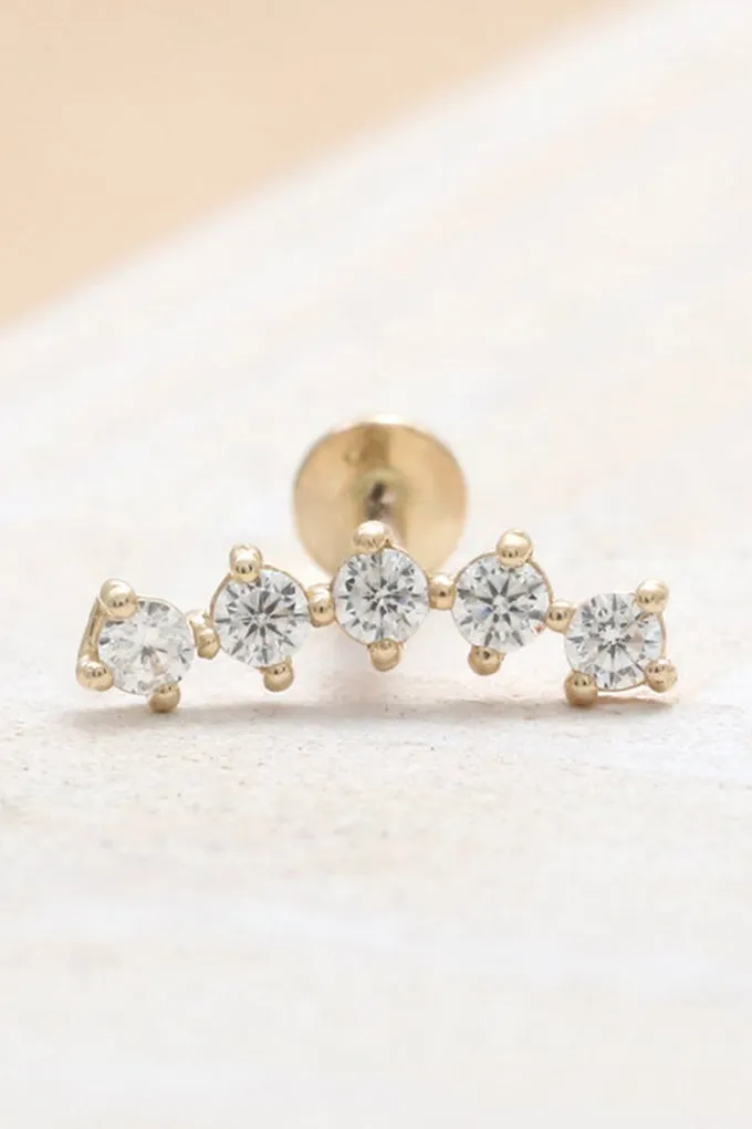 14K Real Gold CZ, Moissanite or Diamond Curved Stick Helix Cartilage Tragus Inner Conch Internally Threaded Flat Back Earring La