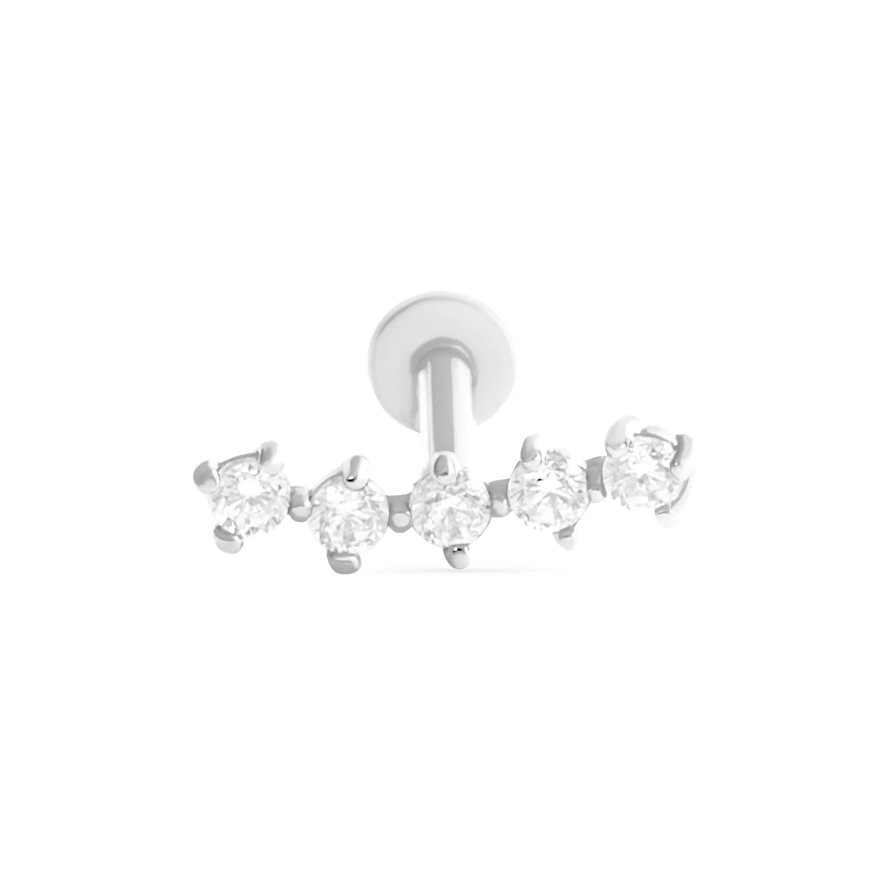 14K Real Gold CZ, Moissanite or Diamond Curved Stick Helix Cartilage Tragus Inner Conch Internally Threaded Flat Back Earring La