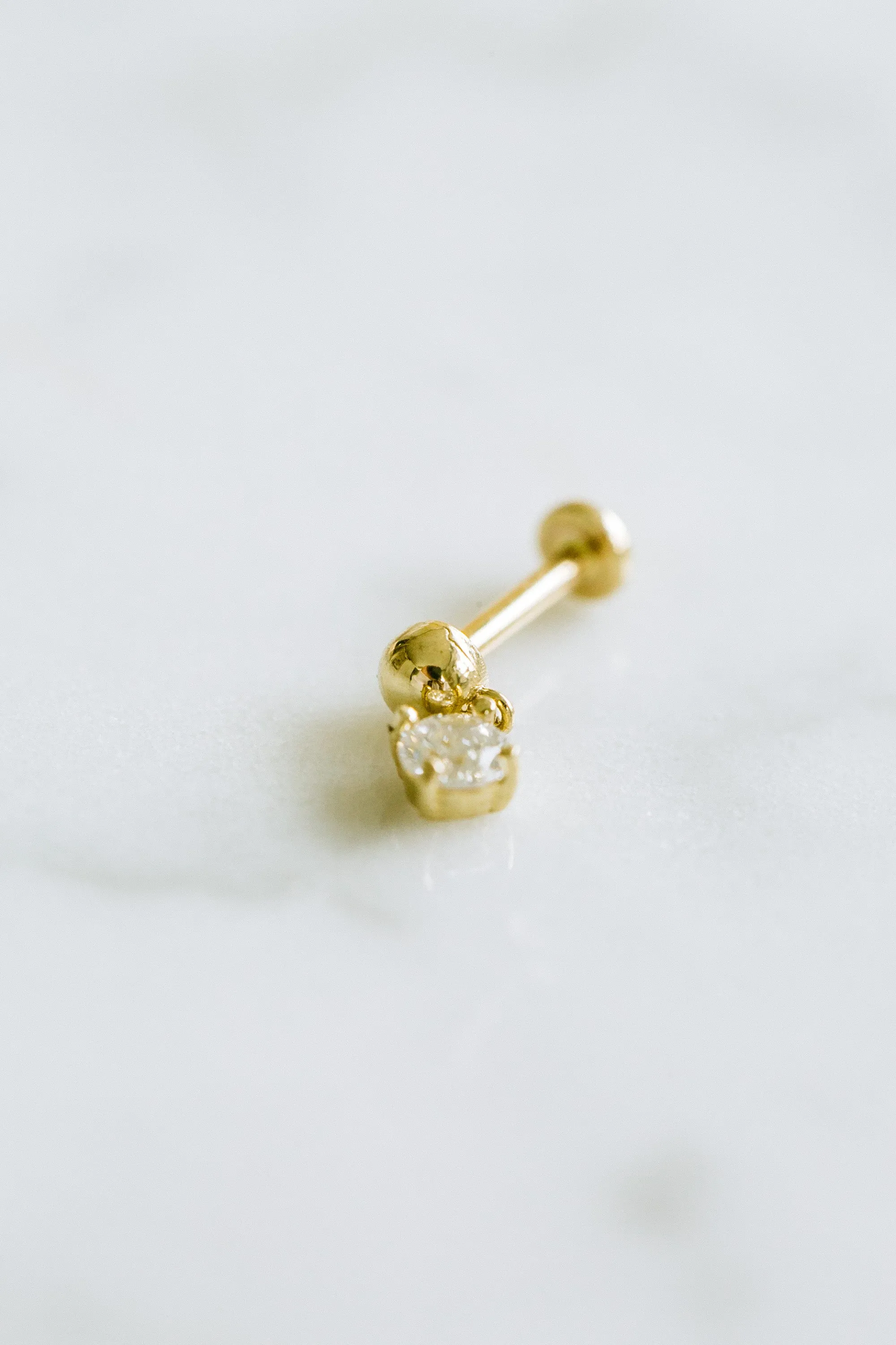 14K Real Gold CZ, Moissanite or Diamond Dangling  Helix Cartilage Tragus Inner Conch Internally Threaded Flat Back Earring Labre