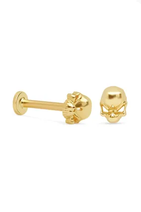 Solid Gold Skull Helix Cartilage Earring Labret Stud - Internally Threaded Flat Back