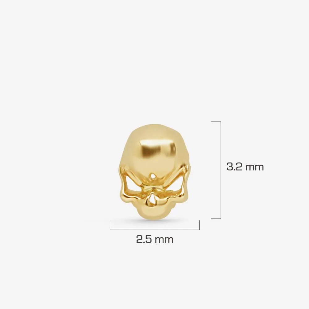 Solid Gold Skull Helix Cartilage Earring Labret Stud - Internally Threaded Flat Back