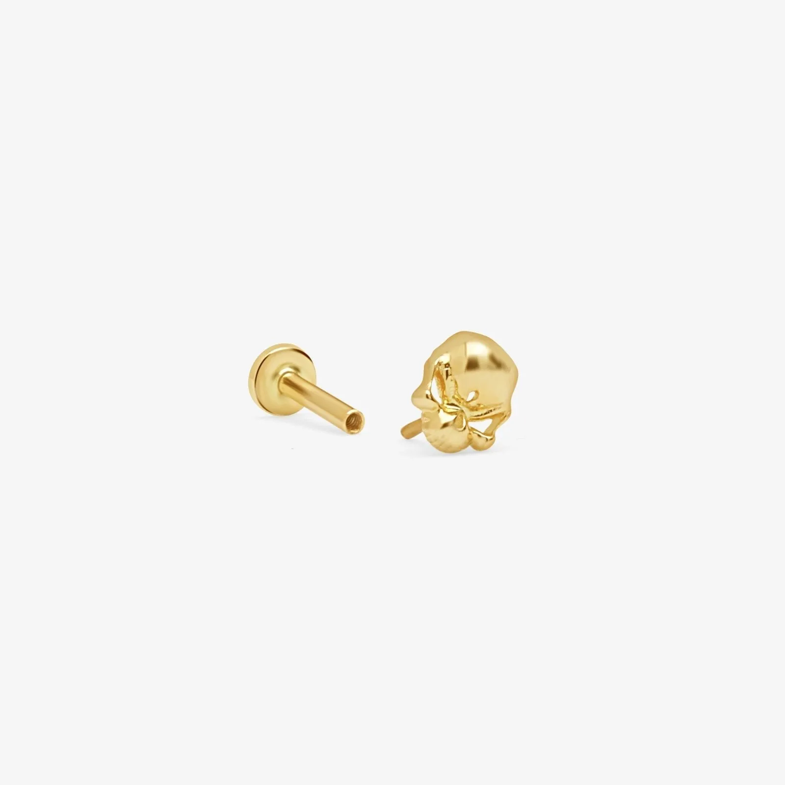 Solid Gold Skull Helix Cartilage Earring Labret Stud - Internally Threaded Flat Back