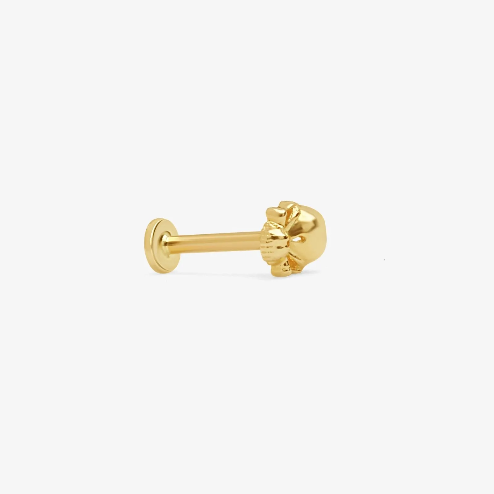 Solid Gold Skull Helix Cartilage Earring Labret Stud - Internally Threaded Flat Back