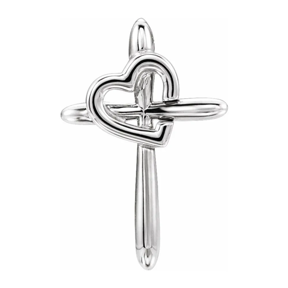 14K Two Tone, White or Yellow Gold Cross Heart Slide Pendant, 13x20mm