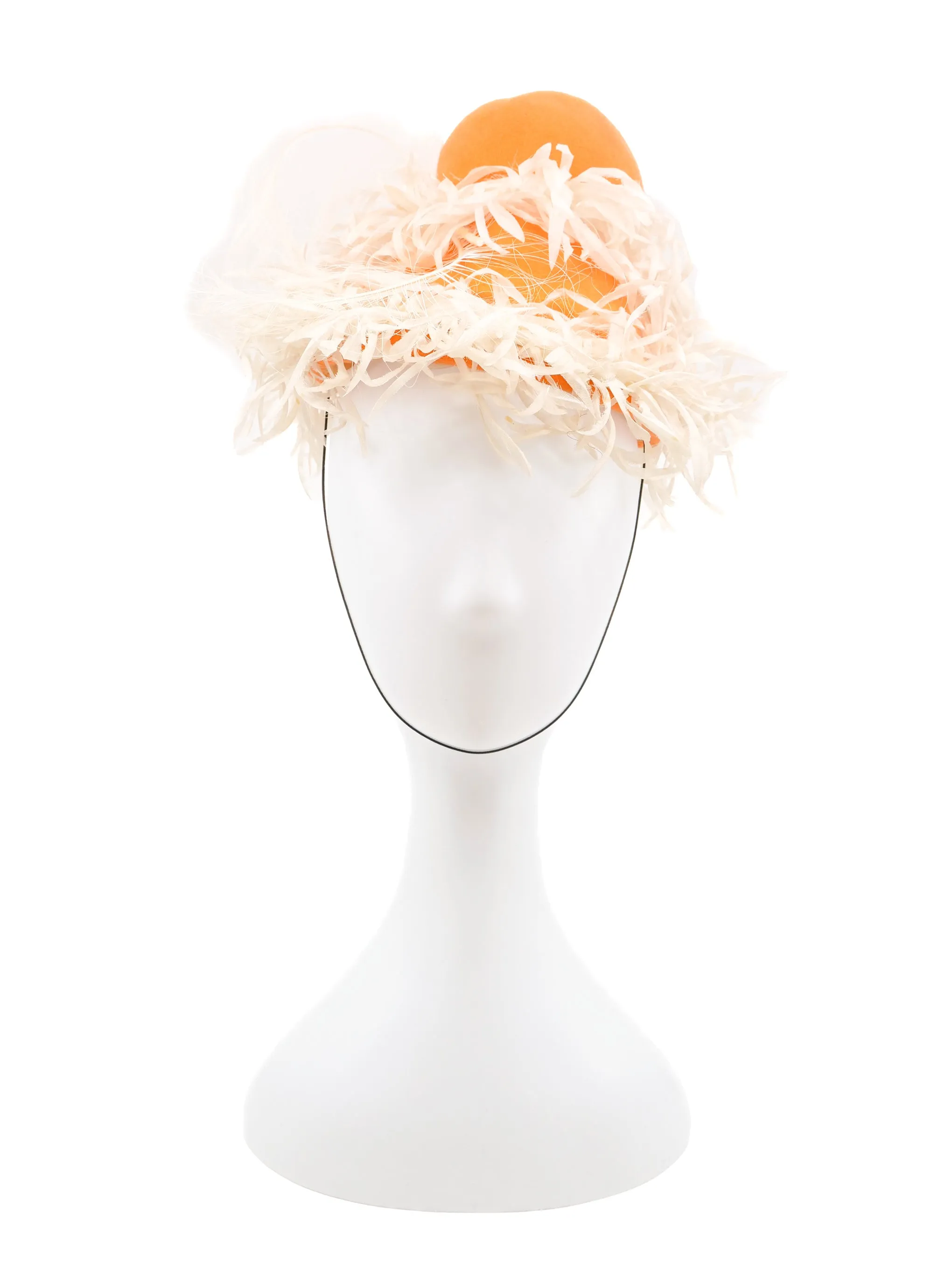 1960s Orange Creamsicle Feather Trim Mini Bell Hat