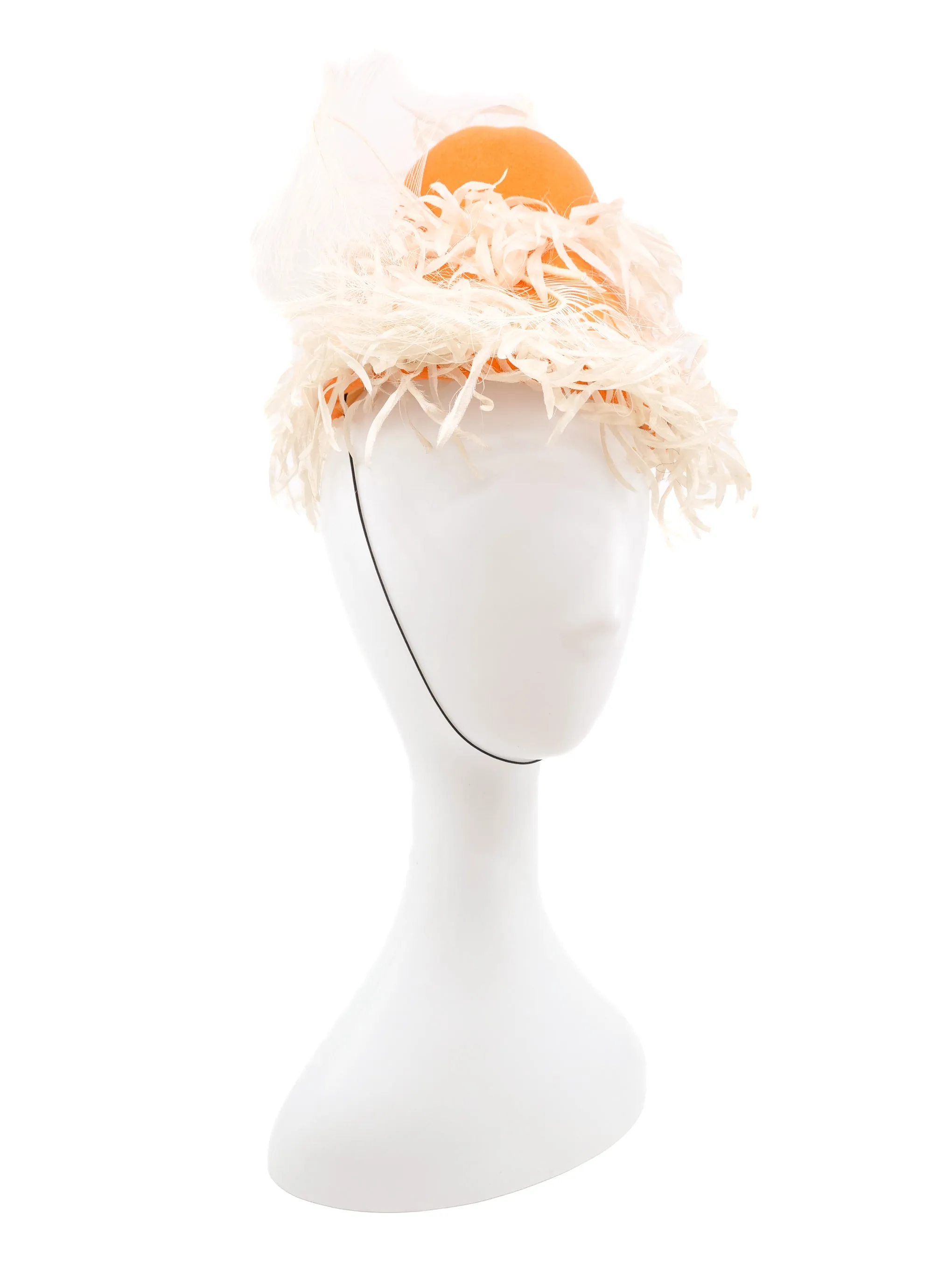 1960s Orange Creamsicle Feather Trim Mini Bell Hat