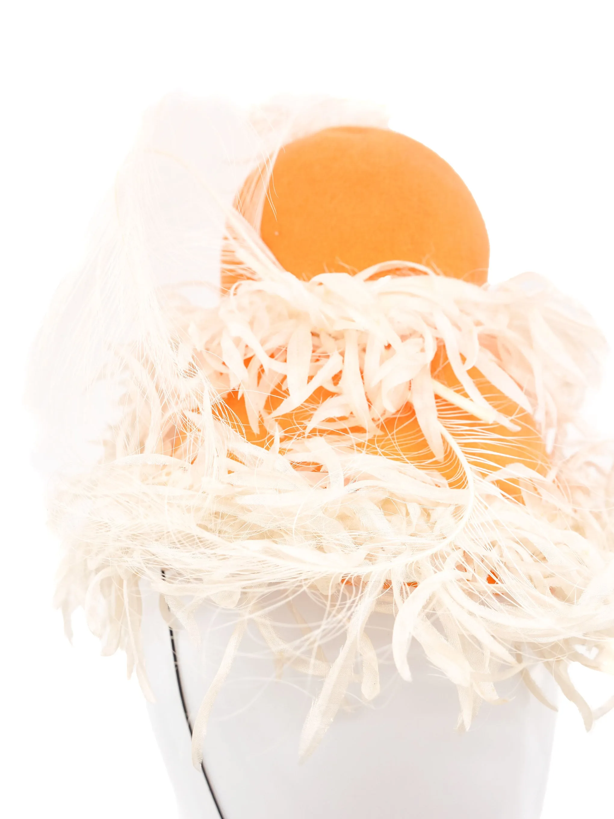 1960s Orange Creamsicle Feather Trim Mini Bell Hat