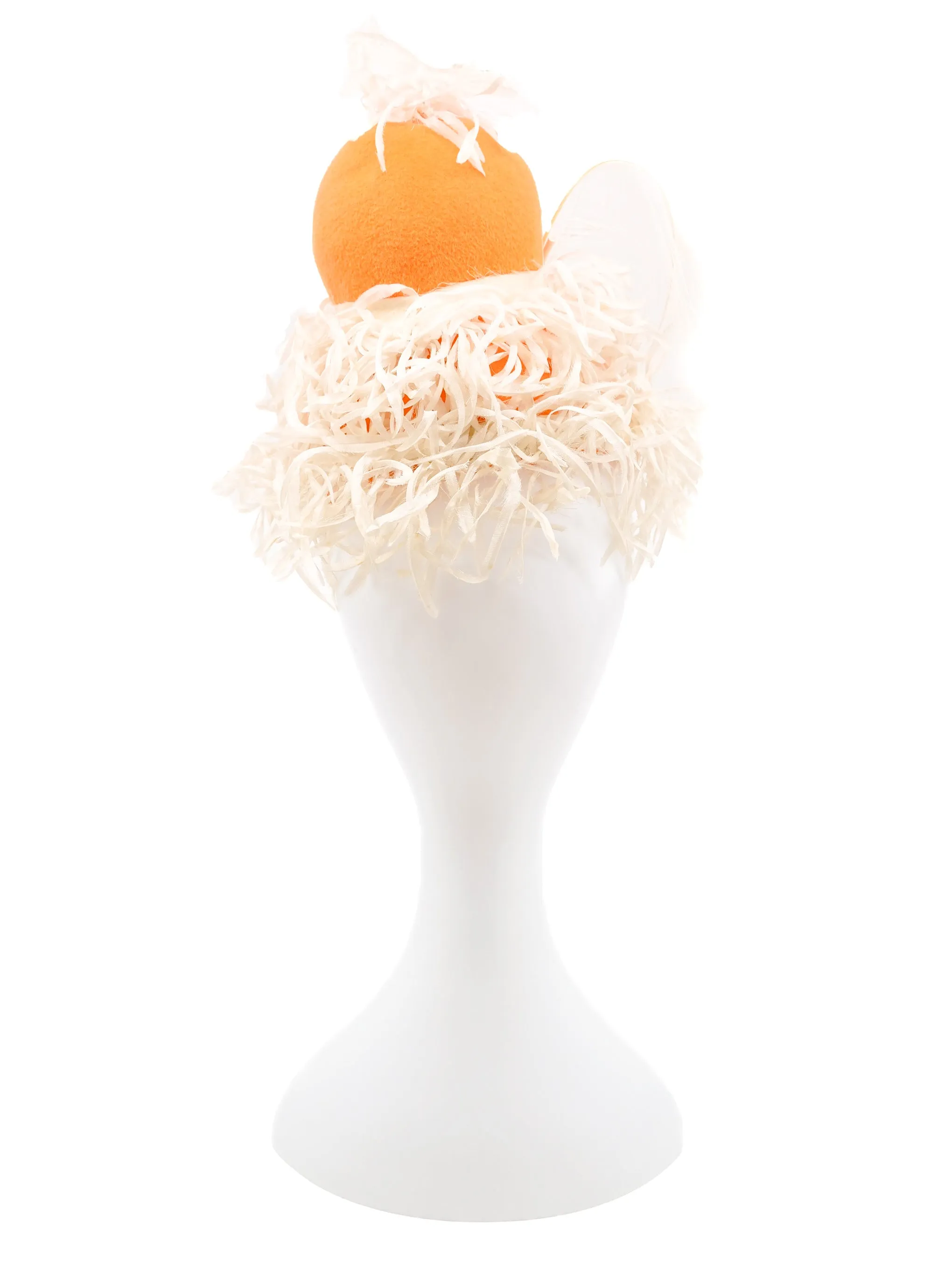 1960s Orange Creamsicle Feather Trim Mini Bell Hat