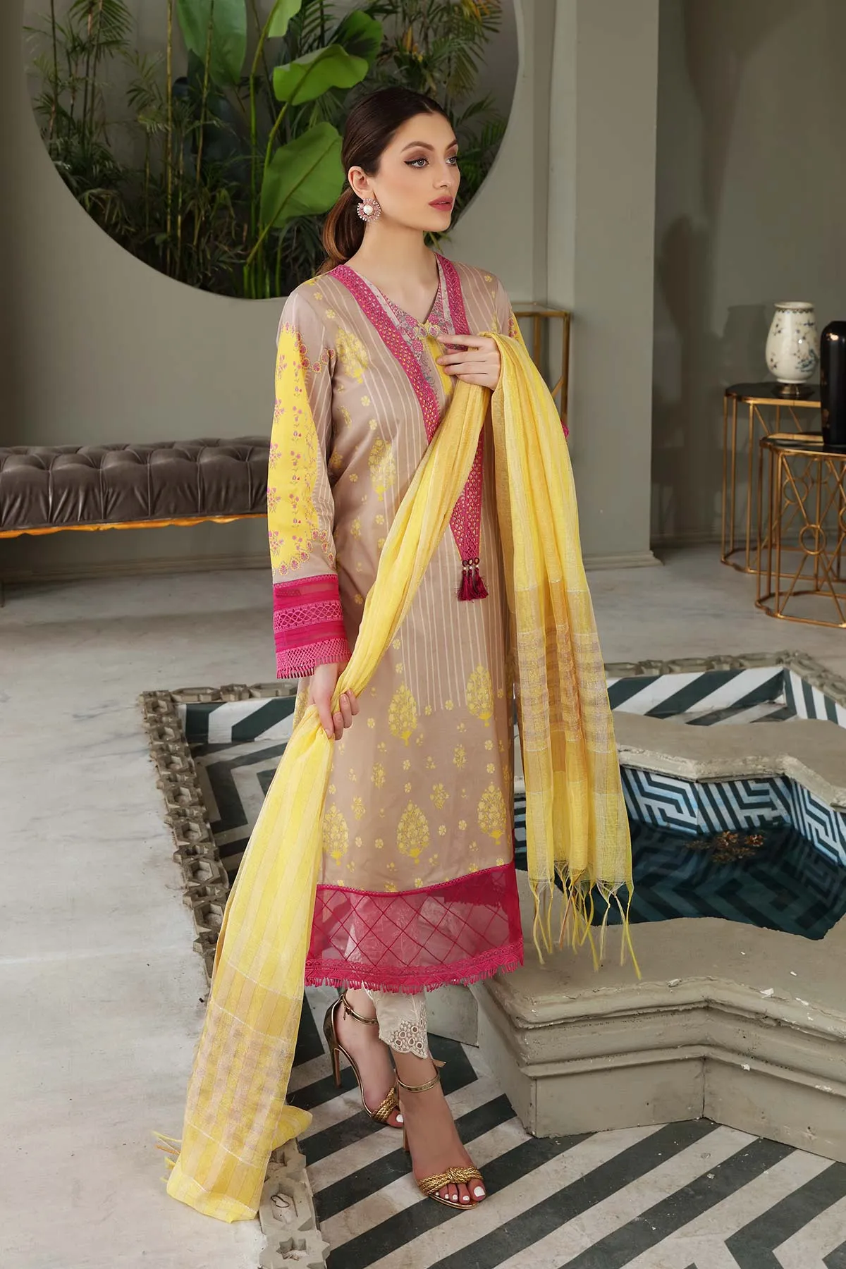 Unstitched Lawn Suit Set with Loom Weave Dupatta - CB-01