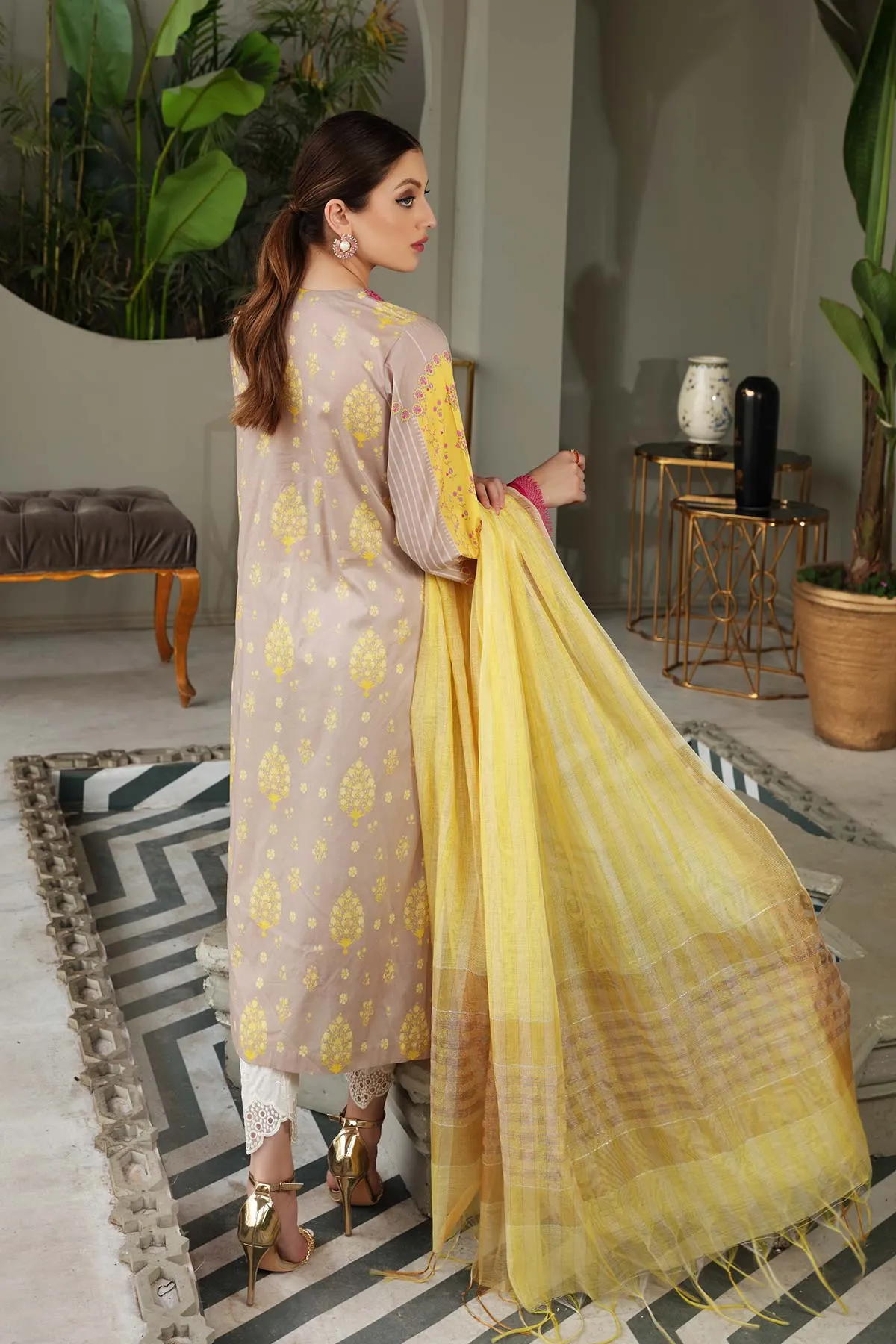 Unstitched Lawn Suit Set with Loom Weave Dupatta - CB-01