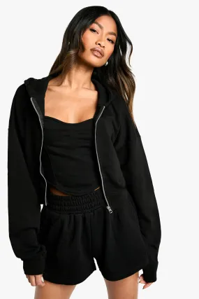 3 Piece Corset Top Zip Through Hooded Short Tracksuit