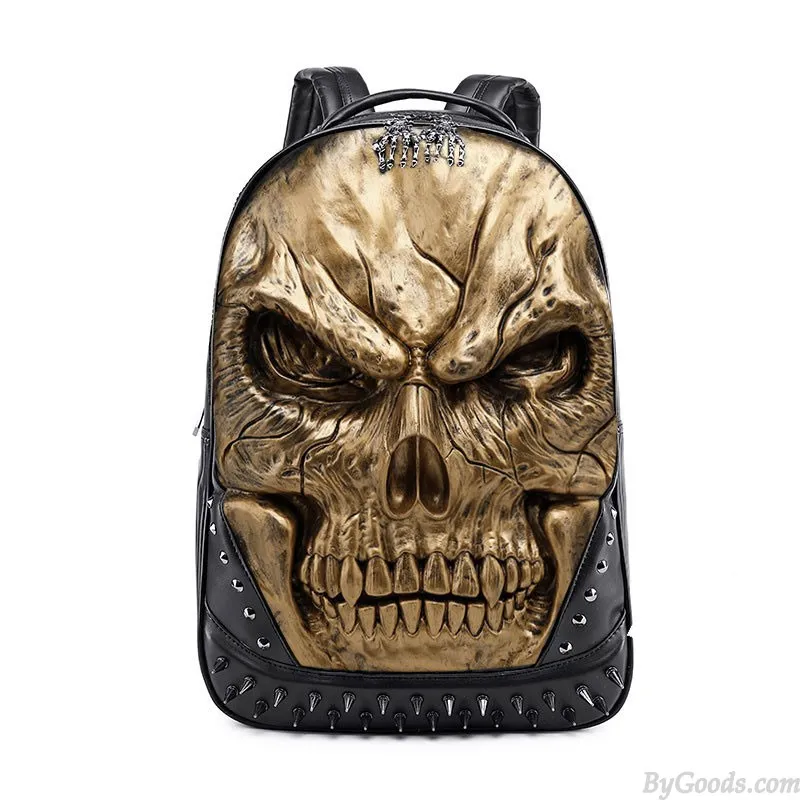 3D Skull Rivet Travel Bag | PU Leather Skull Backpack for Teenagers | 17 Inches Computer Backpacks