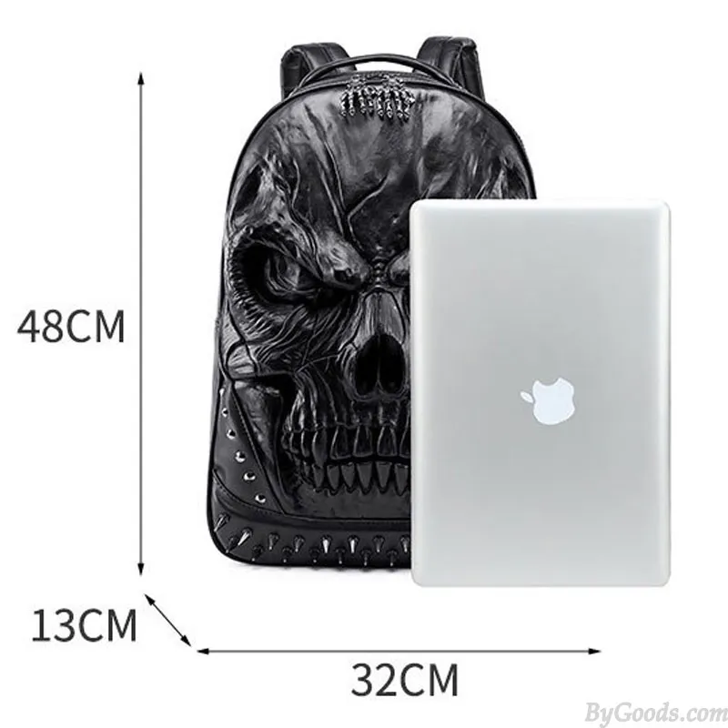 3D Skull Rivet Travel Bag | PU Leather Skull Backpack for Teenagers | 17 Inches Computer Backpacks