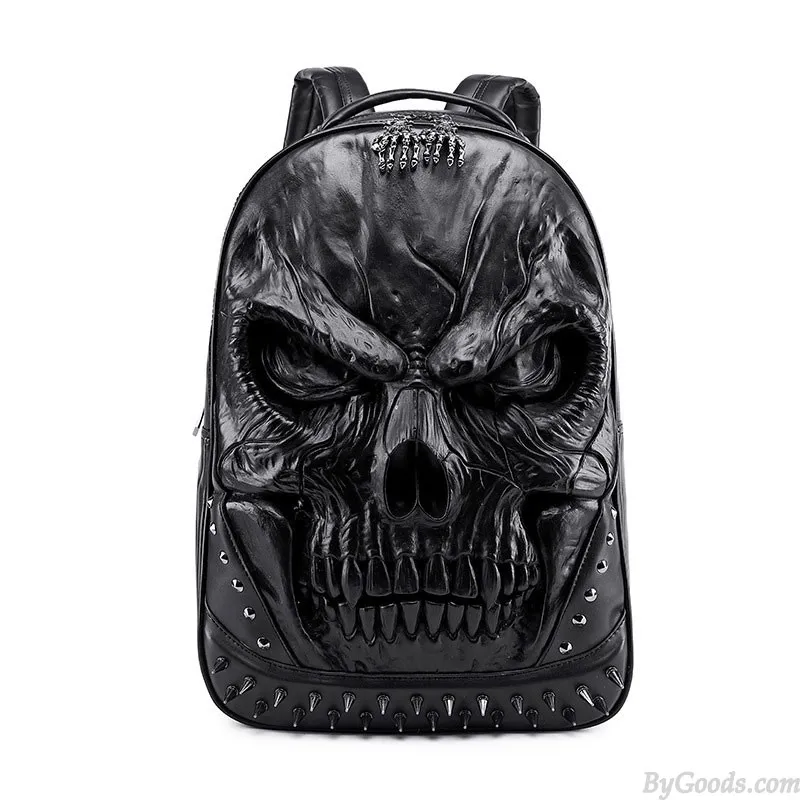 3D Skull Rivet Travel Bag | PU Leather Skull Backpack for Teenagers | 17 Inches Computer Backpacks