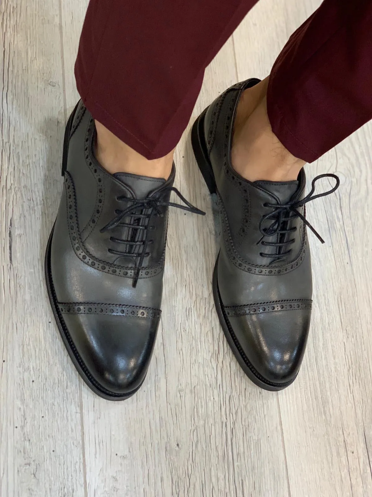 Ade Gray Lace Up Cap Toe Oxfords