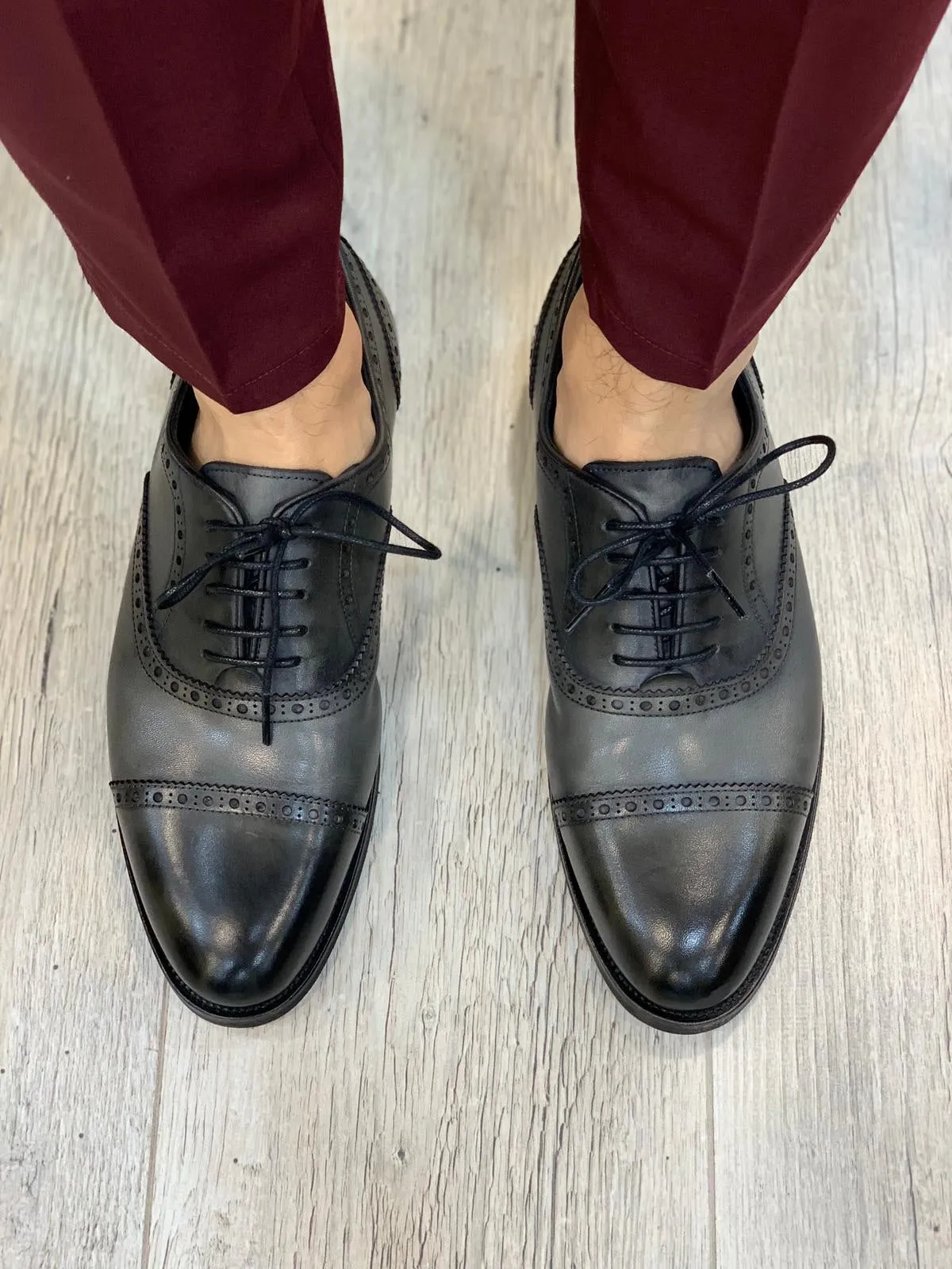 Ade Gray Lace Up Cap Toe Oxfords