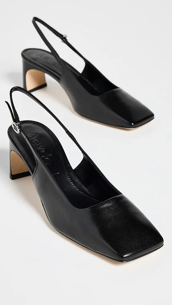 AEYDE   Eliza Nappa Leather Black Heels 