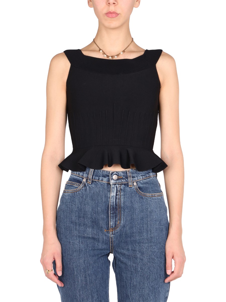 ALEXANDER McQUEEN RUFFLED VISCOSE KNIT TOP.