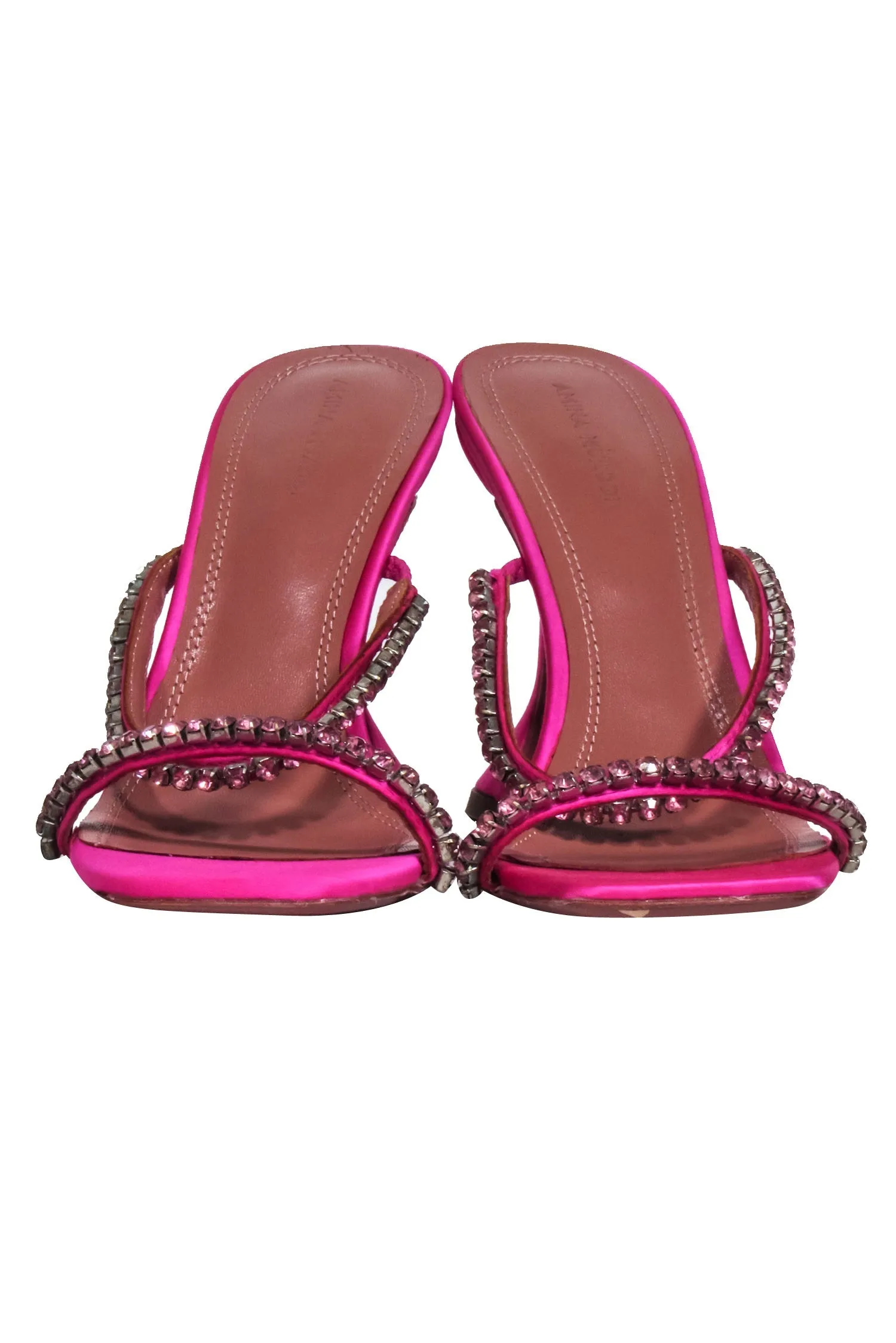 Amina Muaddi - Gilda Hot Pink Jewel Strappy Heels Sz 7