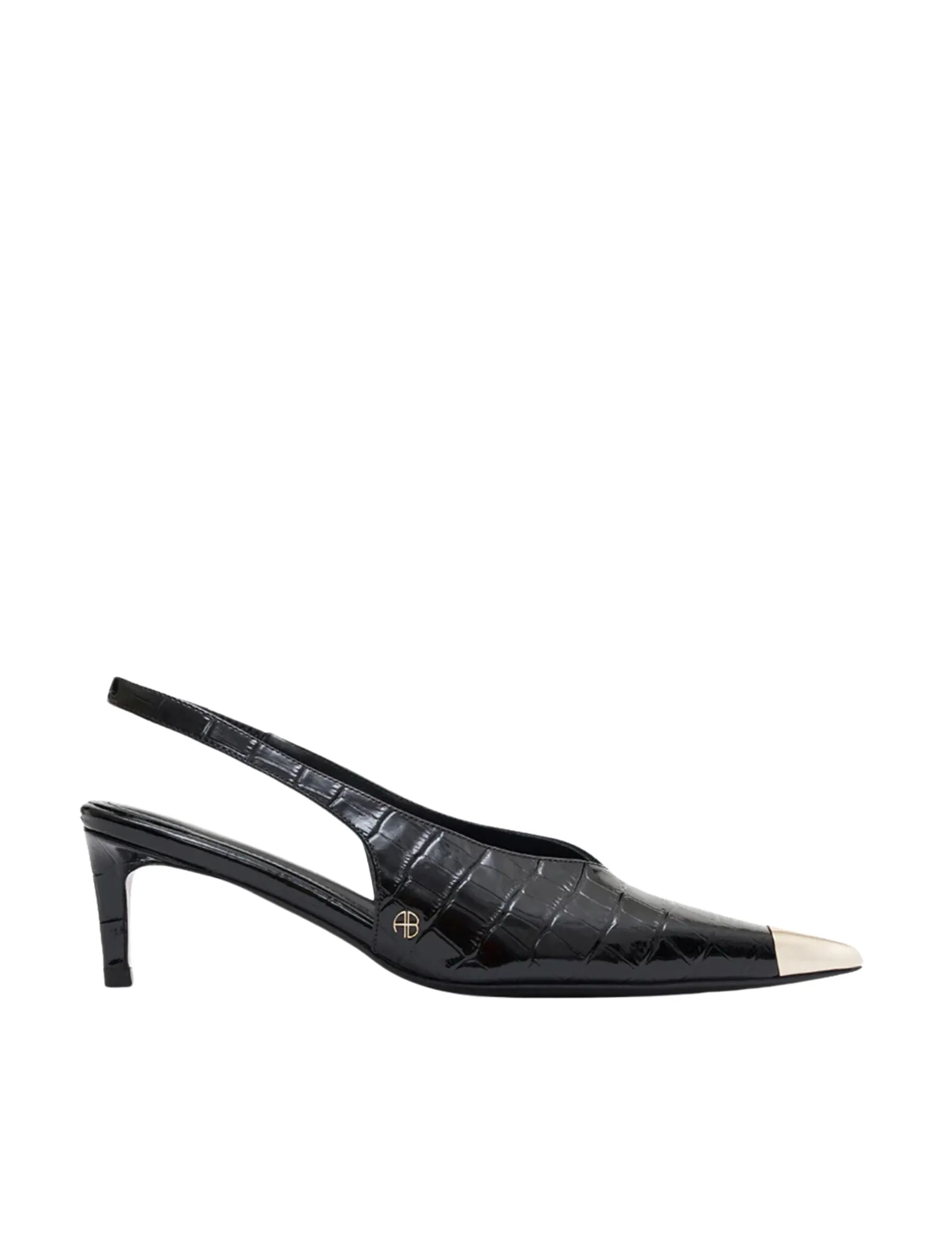 Anine Bing   Nina Heels With Metal Toe Cap / Black Embossed