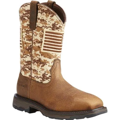 Ariat Boots: Men's Workhog 10023100 Pull On Patriot Work Boots