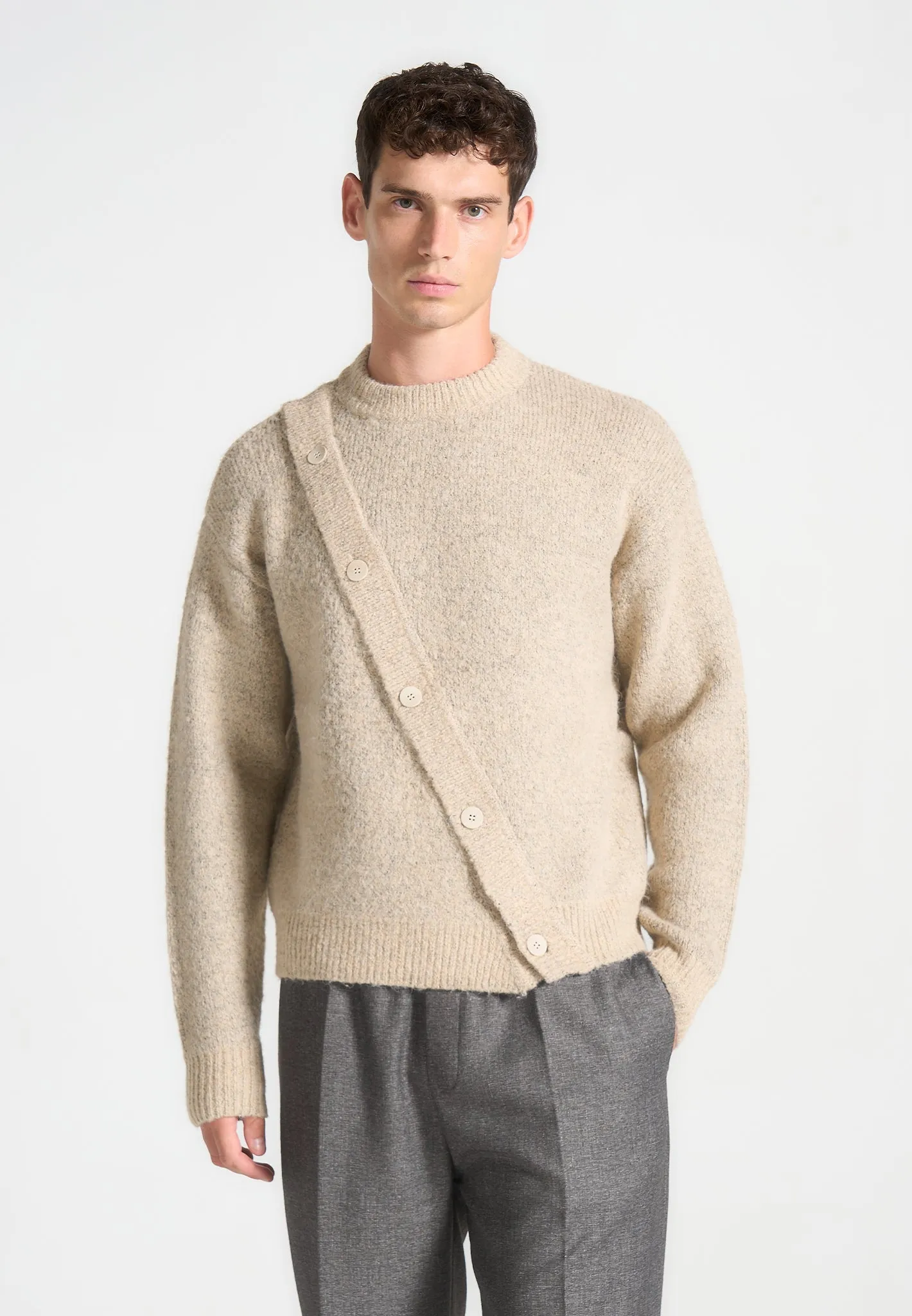 Asymmetric Brushed Wool Knit Jumper - Beige