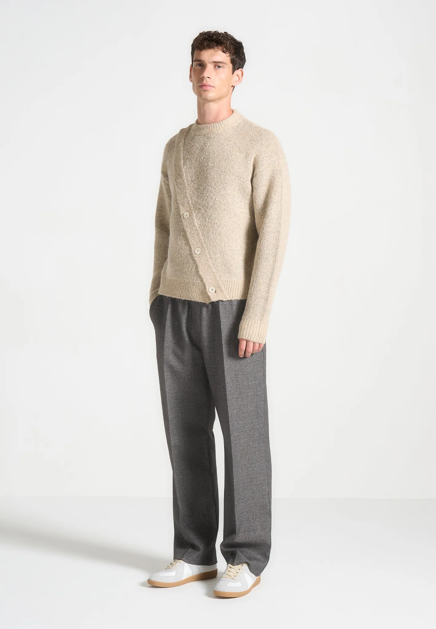 Asymmetric Brushed Wool Knit Jumper - Beige