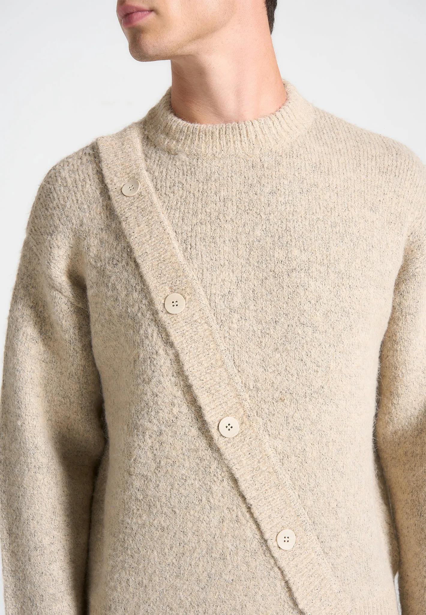 Asymmetric Brushed Wool Knit Jumper - Beige