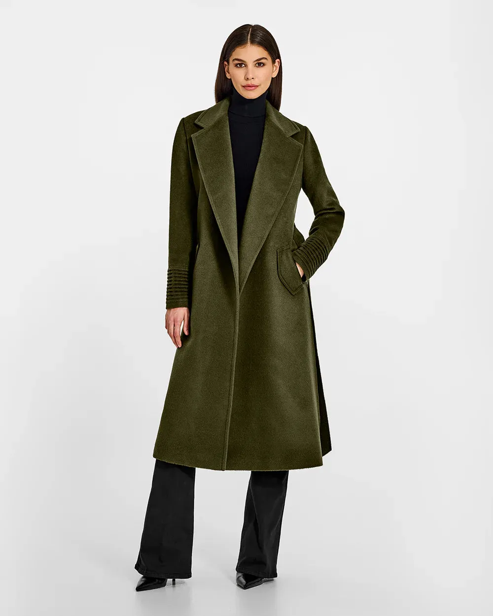 Baby Alpaca Long Wrap Coat with Notched Collar by SENTALER