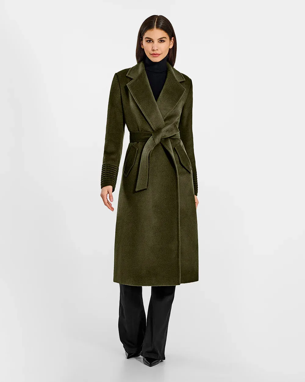 Baby Alpaca Long Wrap Coat with Notched Collar by SENTALER