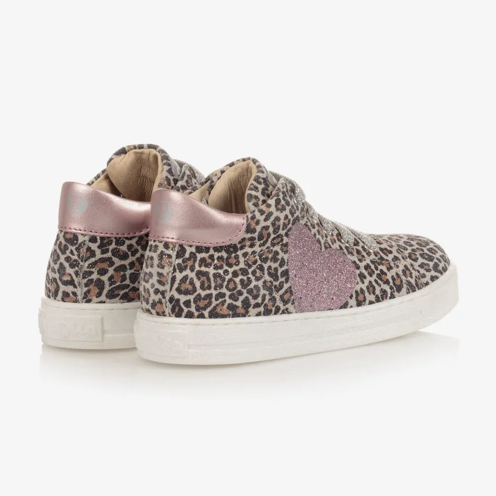 Beige Leopard Leather Trainers