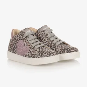 Beige Leopard Leather Trainers