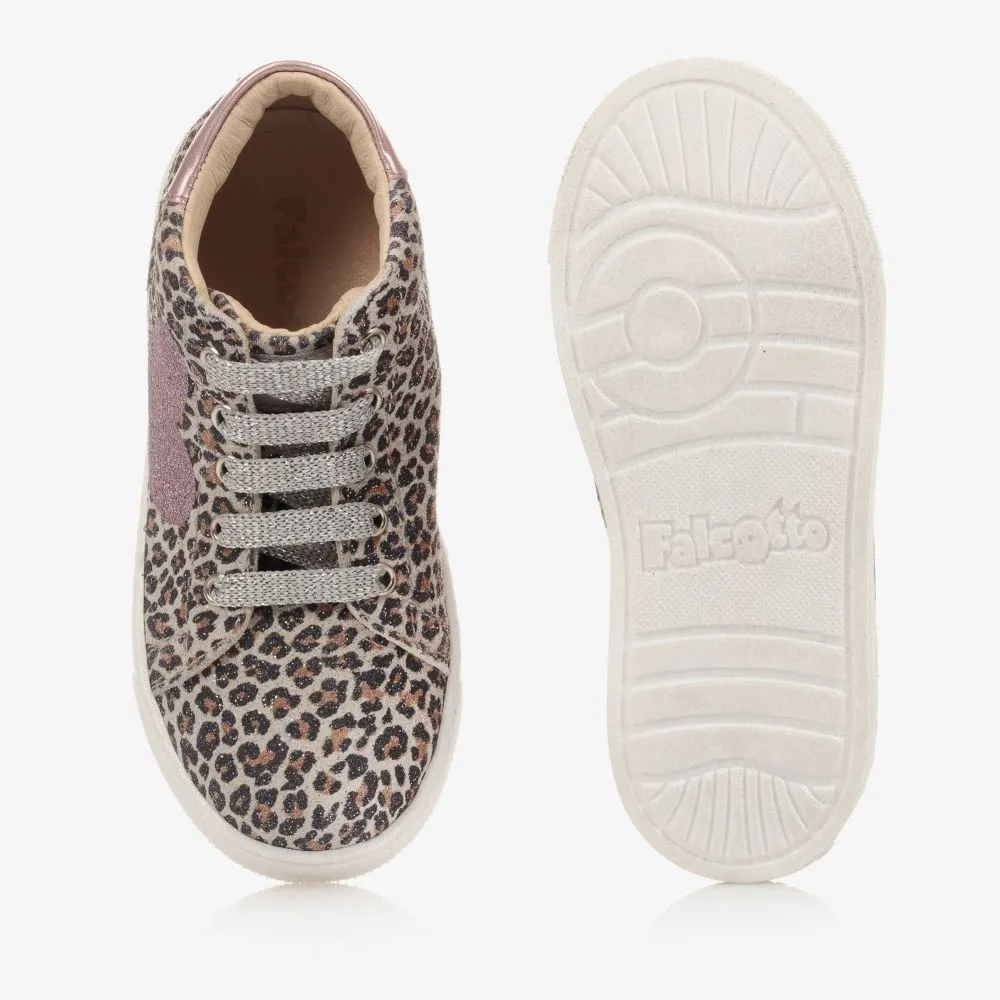 Beige Leopard Leather Trainers