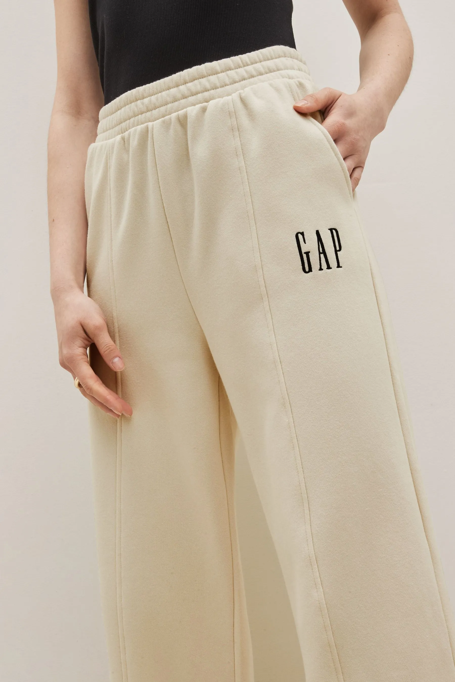 Beige Vintage Arch Logo Wide Leg Joggers