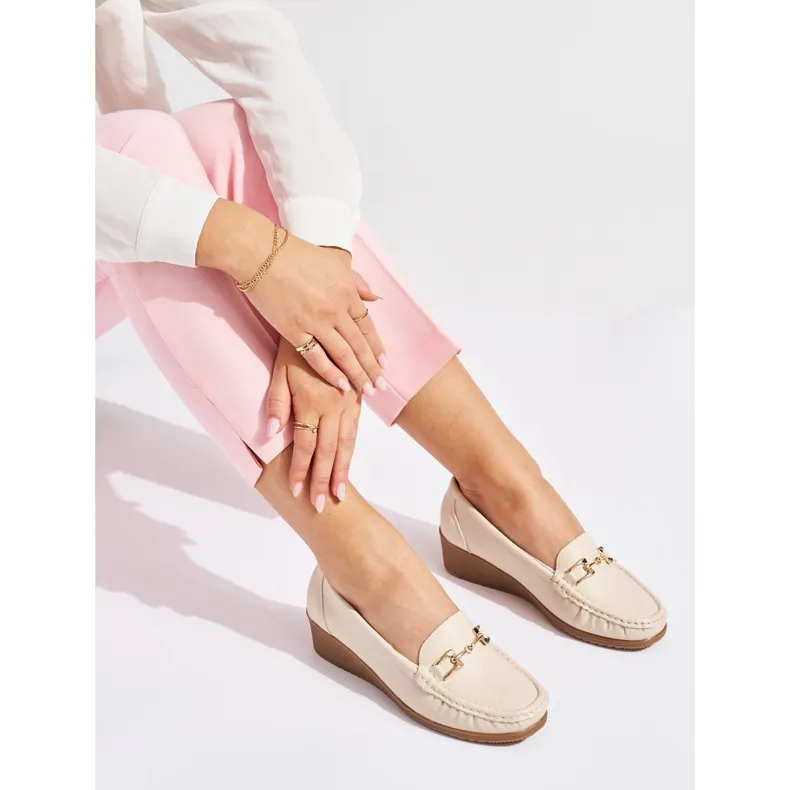 Stylish Beige Women's Moccasins with Buckle