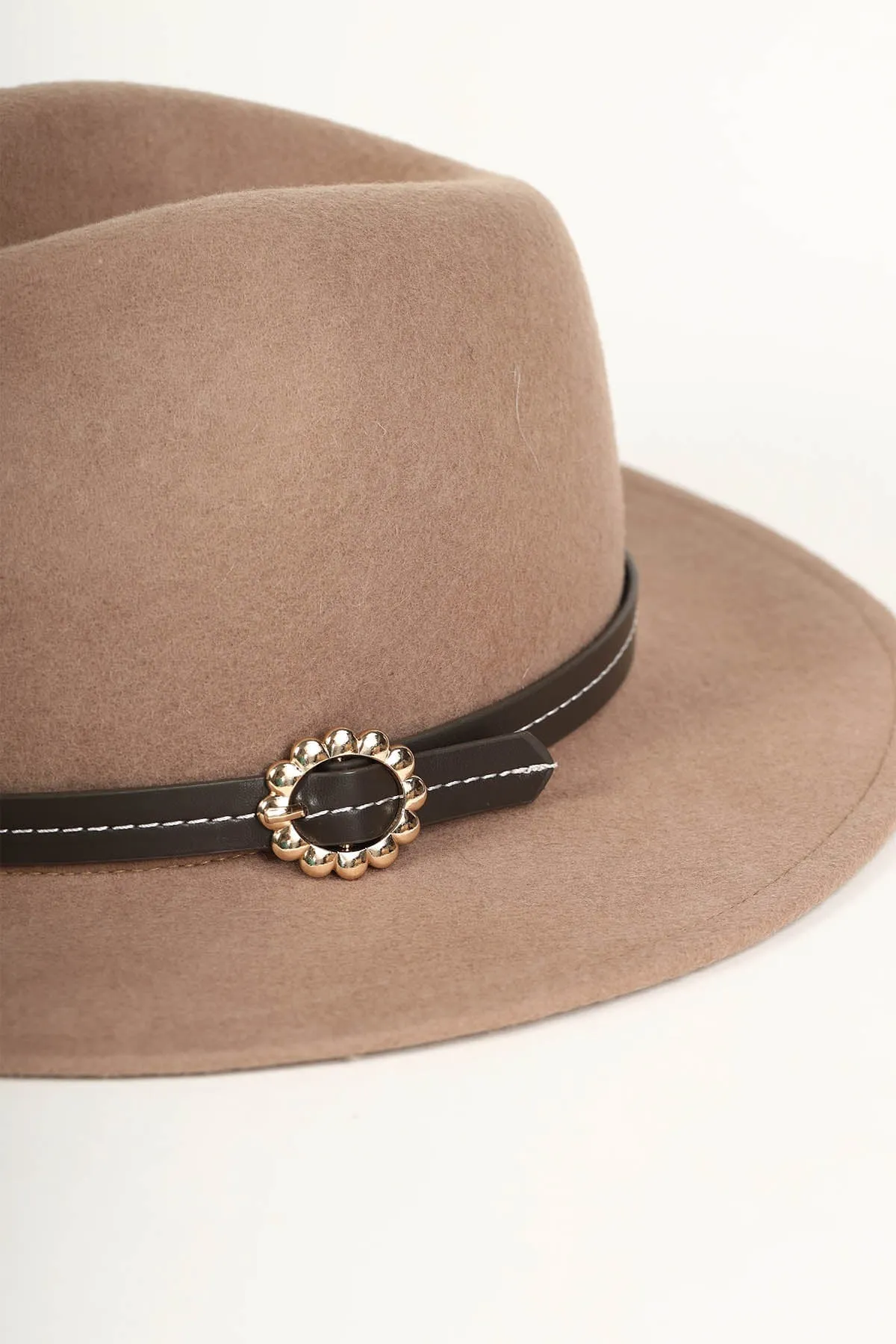 Beige Wool Fedora Hat