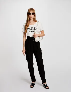 Belted peg trousers black women