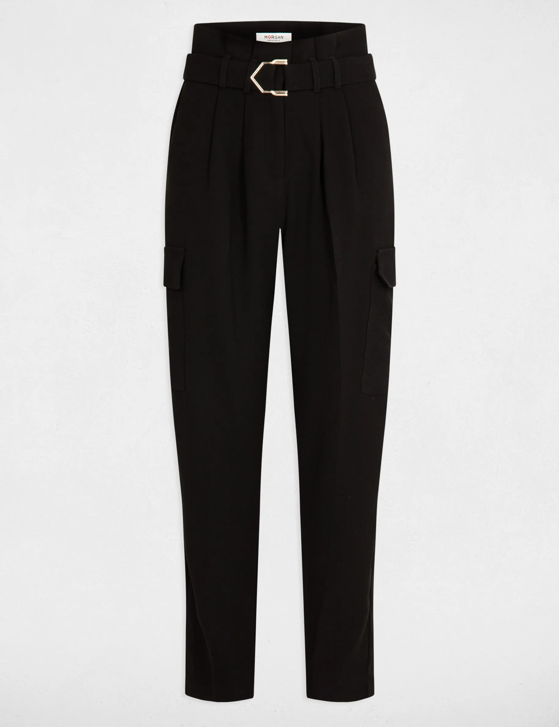 Belted peg trousers black women