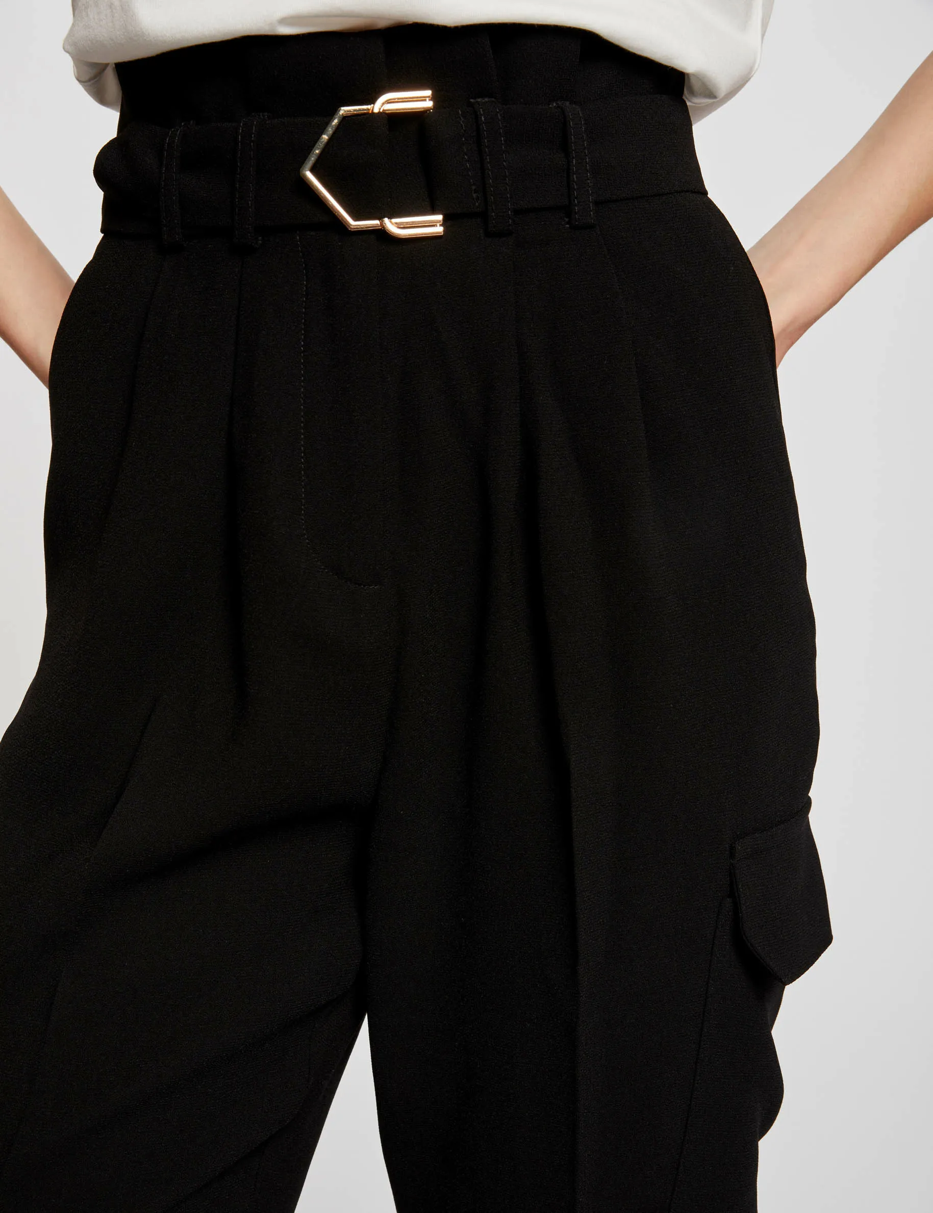 Belted peg trousers black women