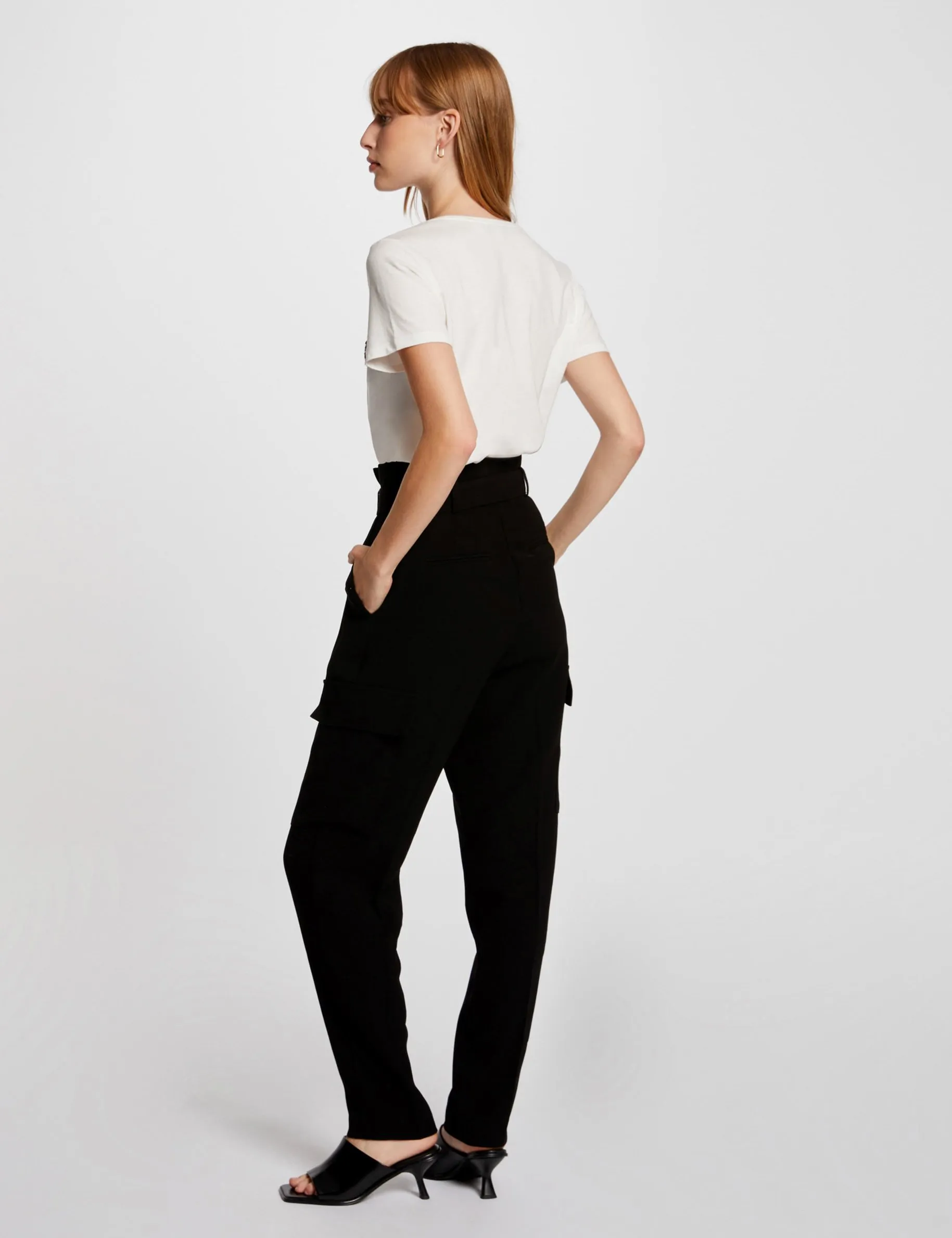 Belted peg trousers black women