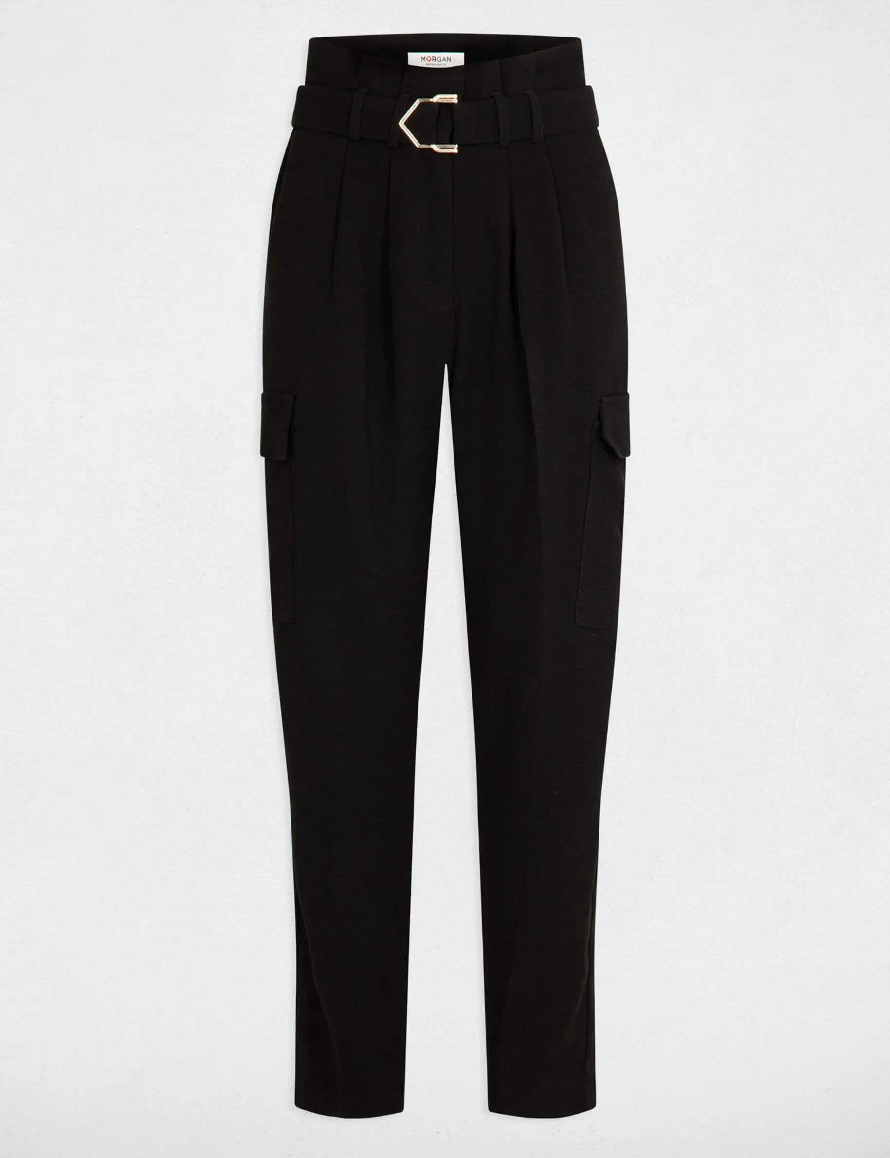 Belted peg trousers black women