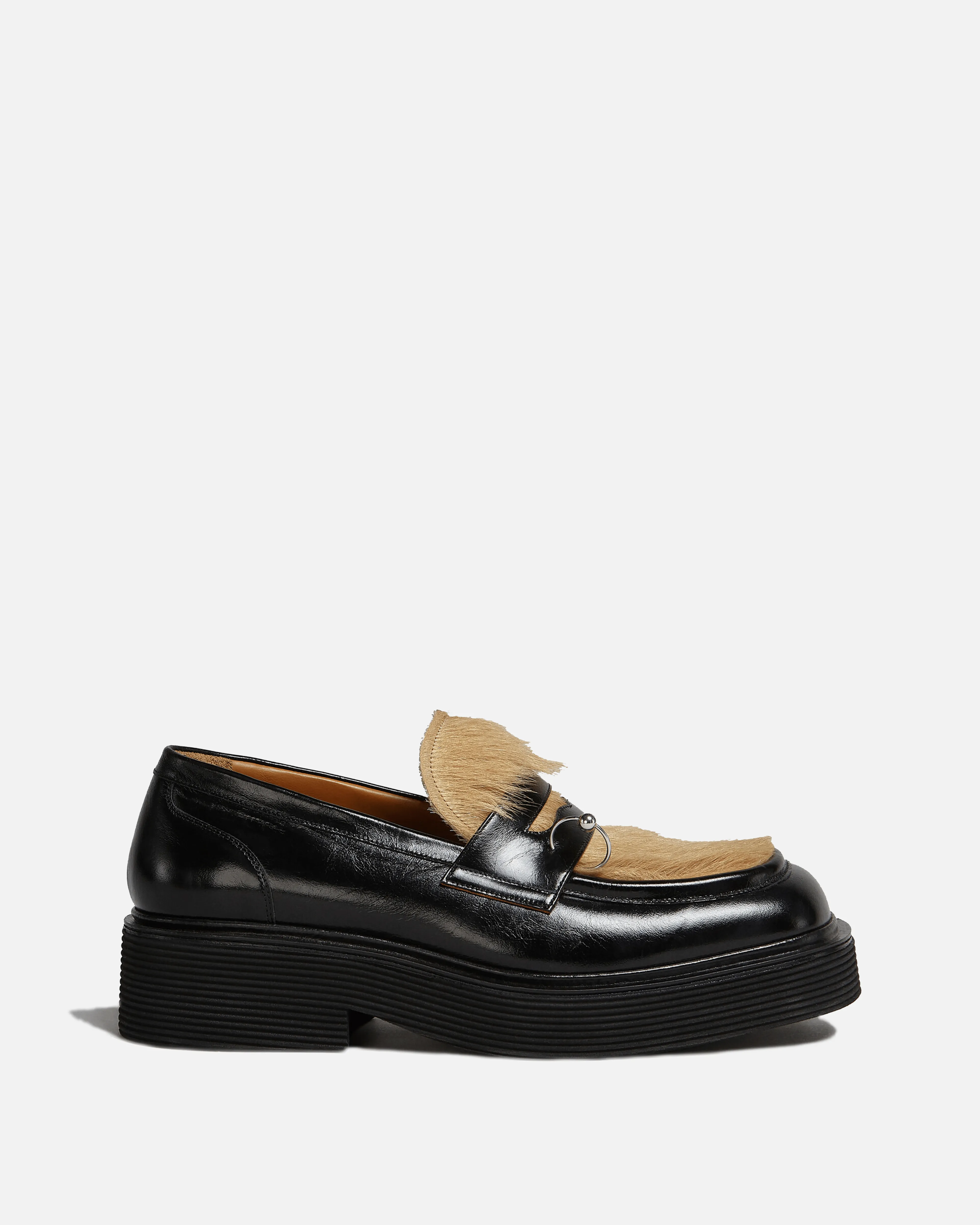 Black and Beige Marni Hair Moccasins