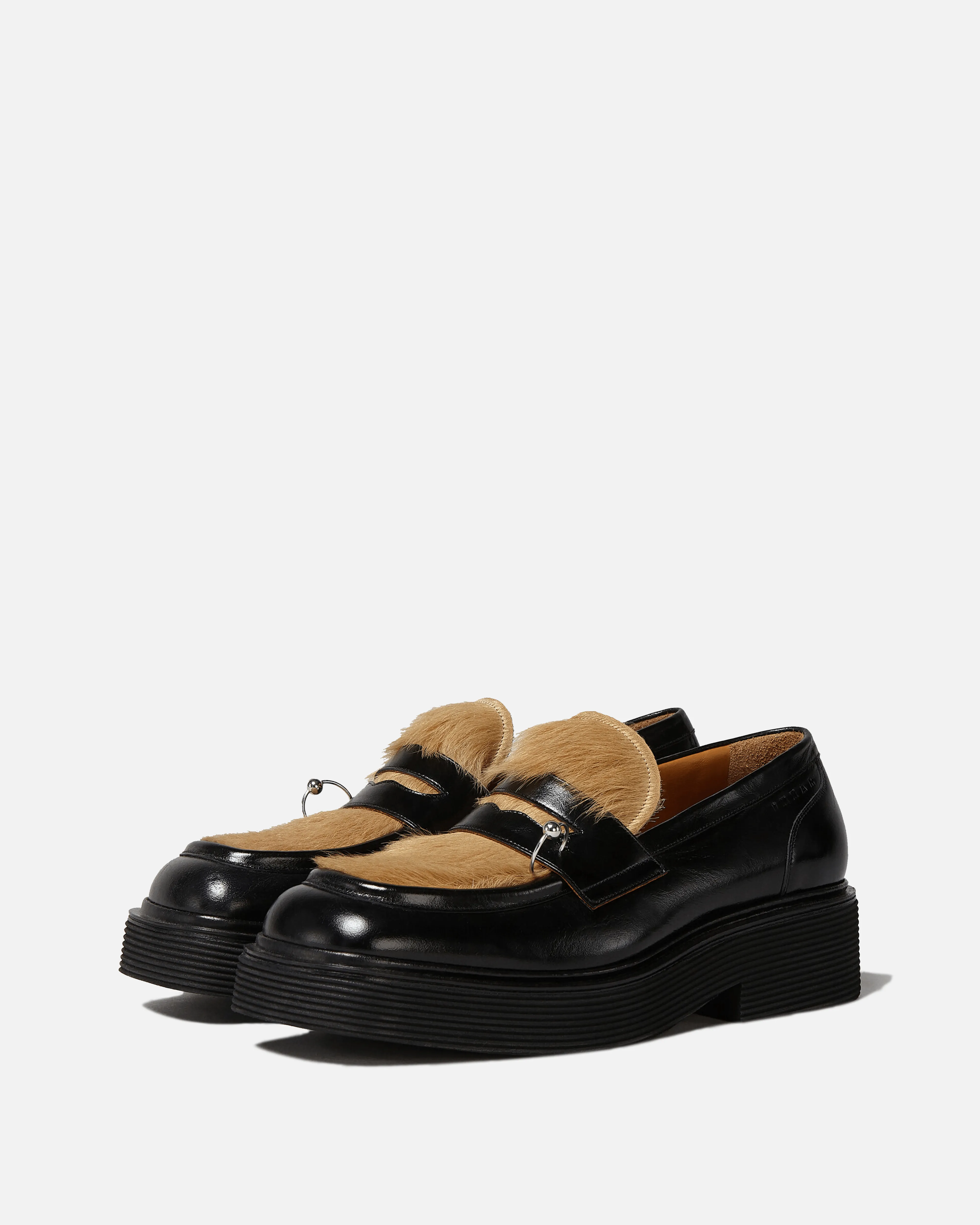 Black and Beige Marni Hair Moccasins