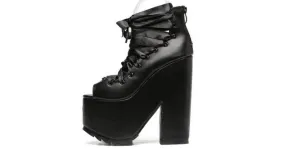 Black Ballerina Ribbon Lace-Up Gothic Wedge Boots