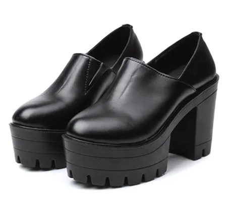 Black Chunky Sole High Heels Ankle Boots Platforms Pumps