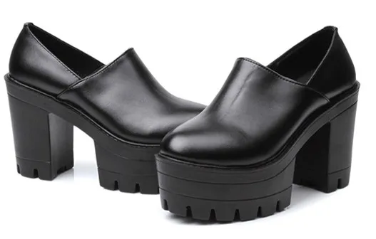 Black Chunky Sole High Heels Ankle Boots Platforms Pumps