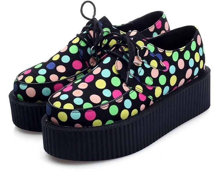 Black Colorful Polkadots Lace Up Platforms