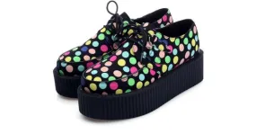 Black Colorful Polkadots Lace Up Platforms