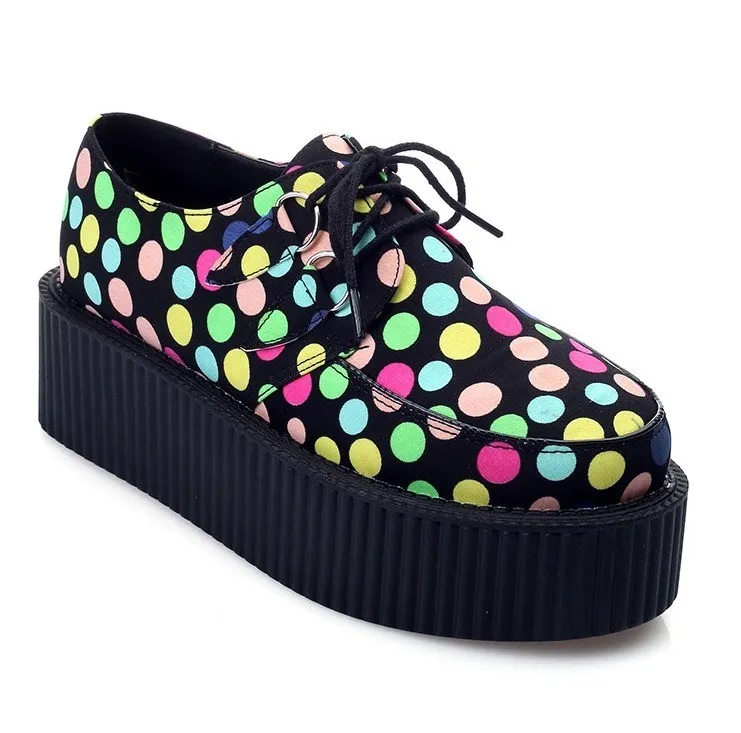 Black Colorful Polkadots Lace Up Platforms